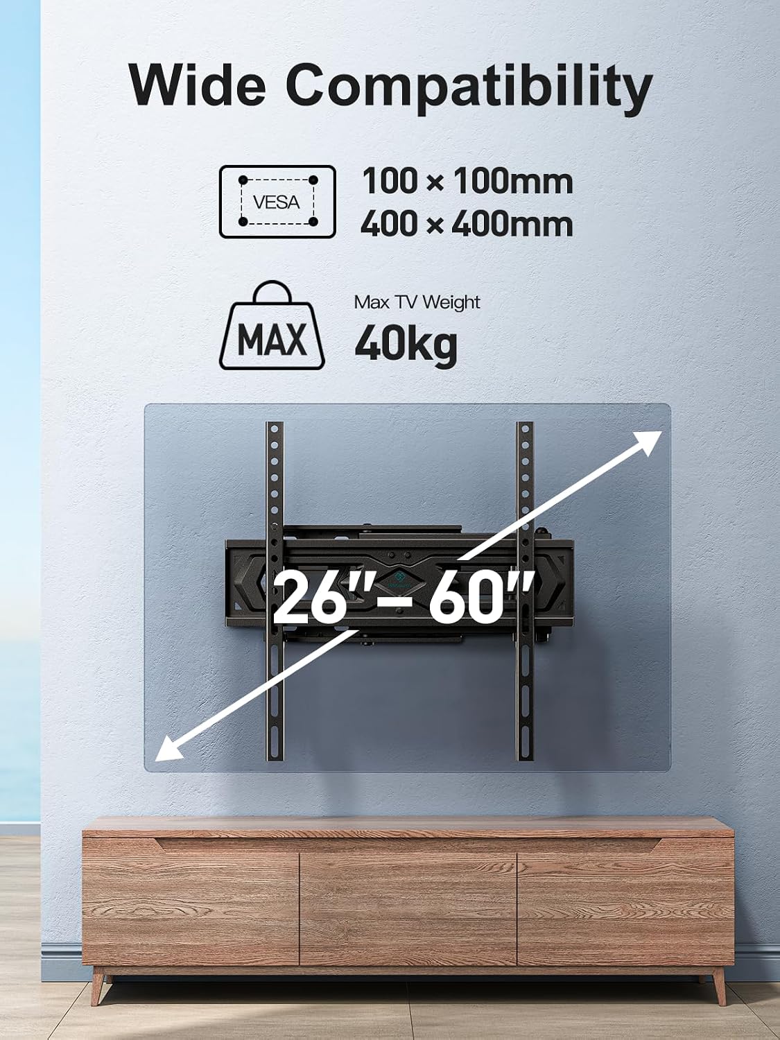 PERLESMITH TV Wall Bracket, for 26-60 Inch Television up to 40 kg