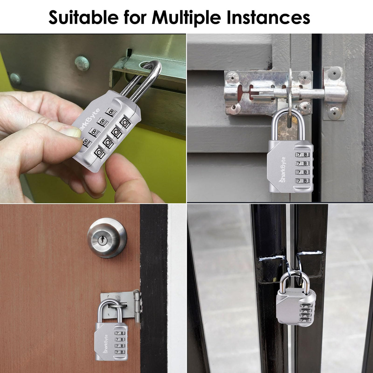SharkByte Heavy Duty Combination Padlock – 4-Digit Weatherproof Outdoor Lock with Stainless Steel Shackle, Anti-Rust Resettable Code for Gym, School, Locker, Shed, Toolbox, Gate & Warehouse - Red