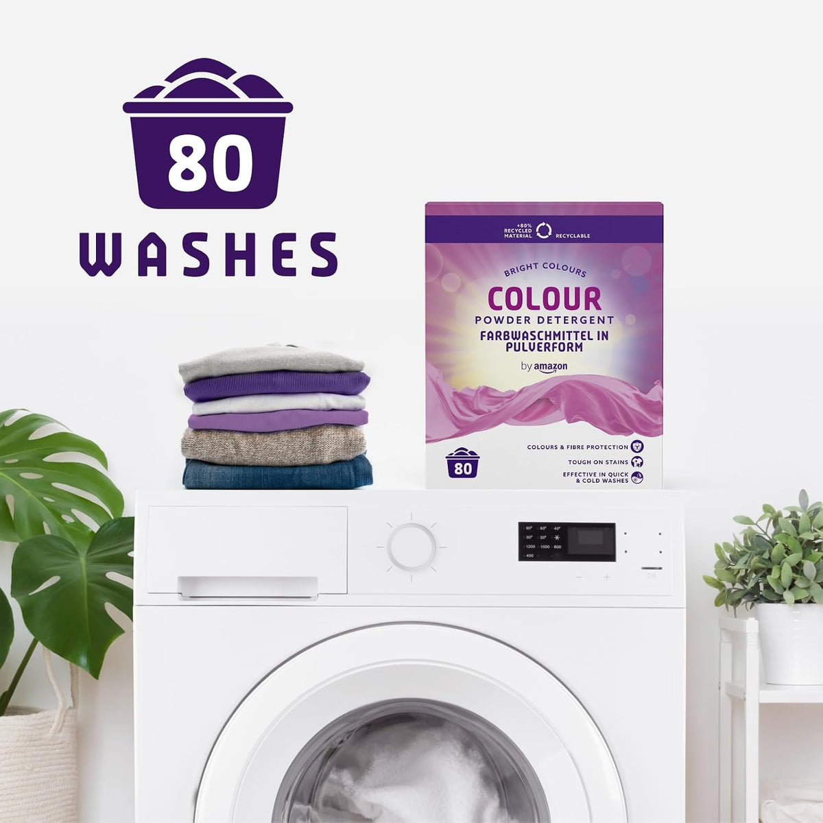 by Amazon Colours Powder Detergent, 4.8kg, 80 washes