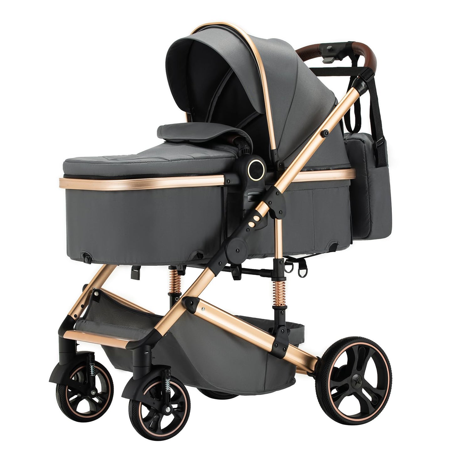 3 in 1 Baby Stroller with Height Adjustable Handle,3 in 1 Prams Travel System, Lightweight Foldable Pushchair, Prams with Aluminum Frame for Portable Baby Carriage (D2 Pink, H2-D)