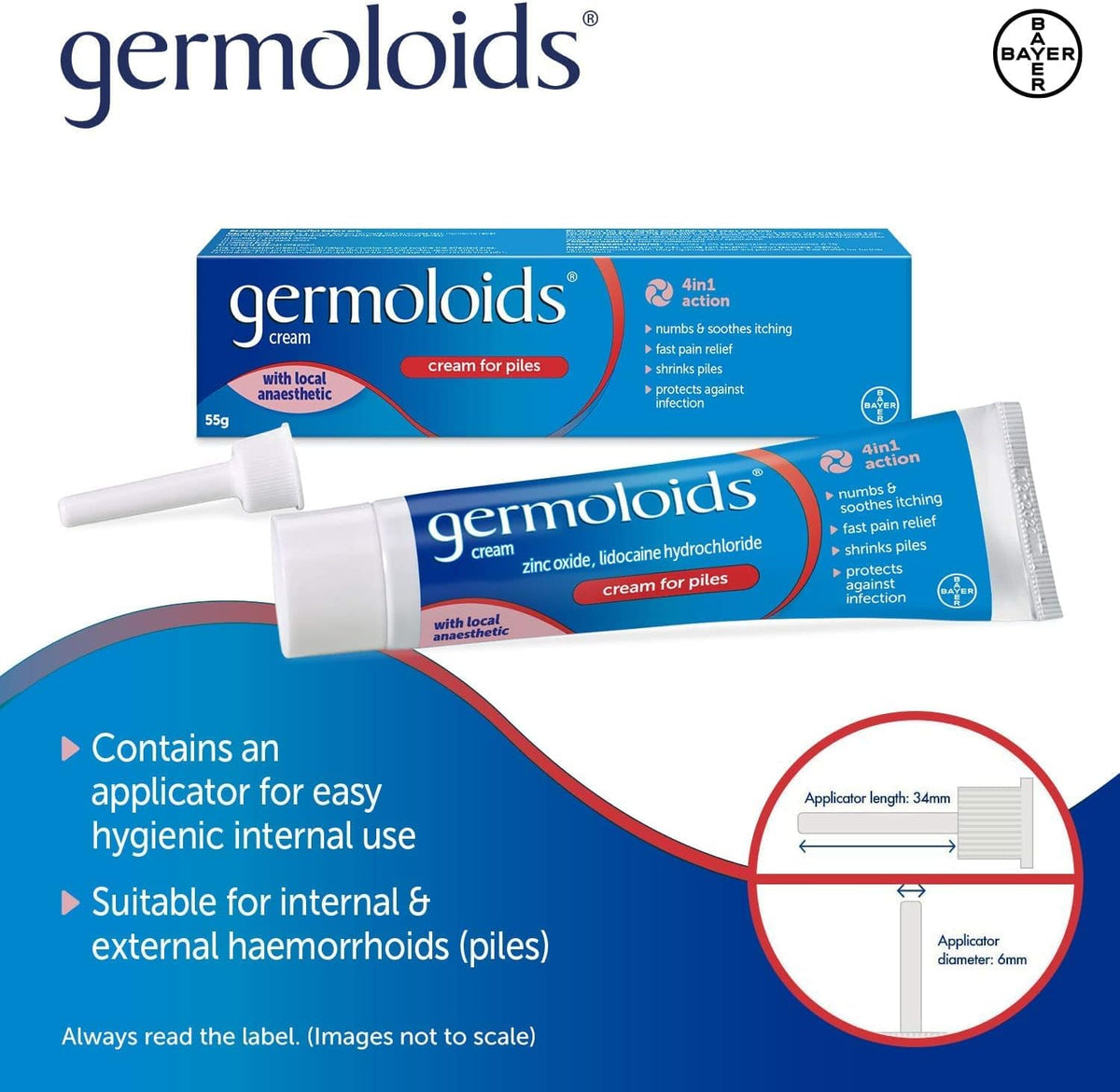 Germoloids Haemorrhoid Cream, Piles Treatment with Anaesthetic to Numb the Pain & Itch, 55 g, Pack of 1, (Packing may vary).