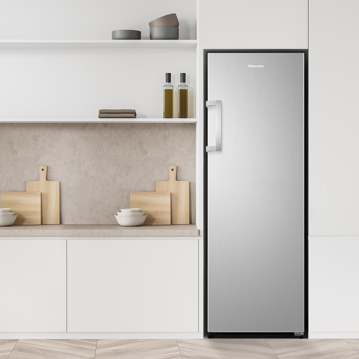 Hisense FV298N4ACE Tall Freestanding Freezer 240 Litre Capacity Total No Frost with LED Display 59D x 59.5W x 172H cm - Stainless Steel, Silver