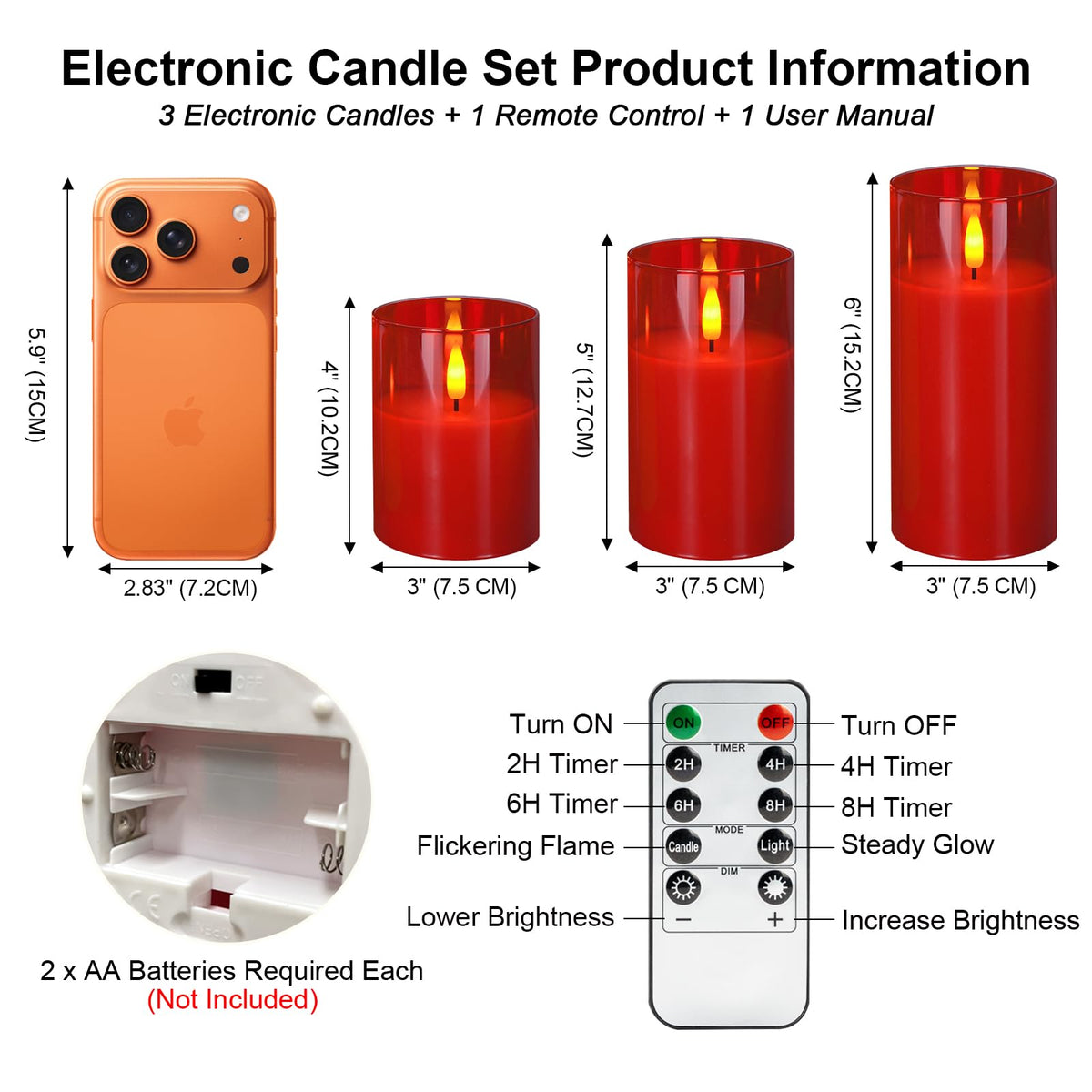 Homemory Real Wax LED Candles Flickering, Clear Glass Shell, Gold, Set of 3