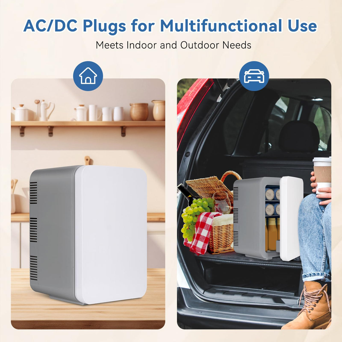 ARTETHYS Mini Fridge for Bedrooms, 10L Small Car Fridge, White
