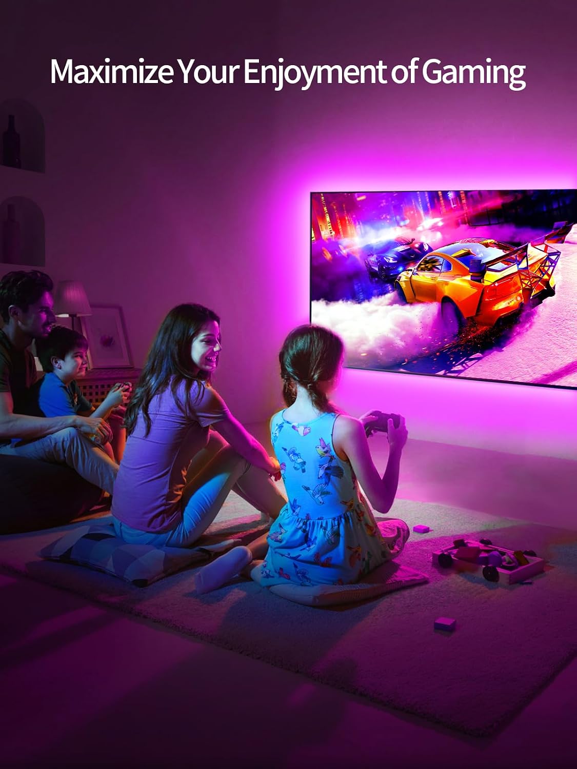 KANTUTOE TV Lights, 4m RGB LED Strip Lights for 32-55 Inch TV, Music Sync Bluetooth APP and Remote Control, USB Powered for Gaming/Bedroom