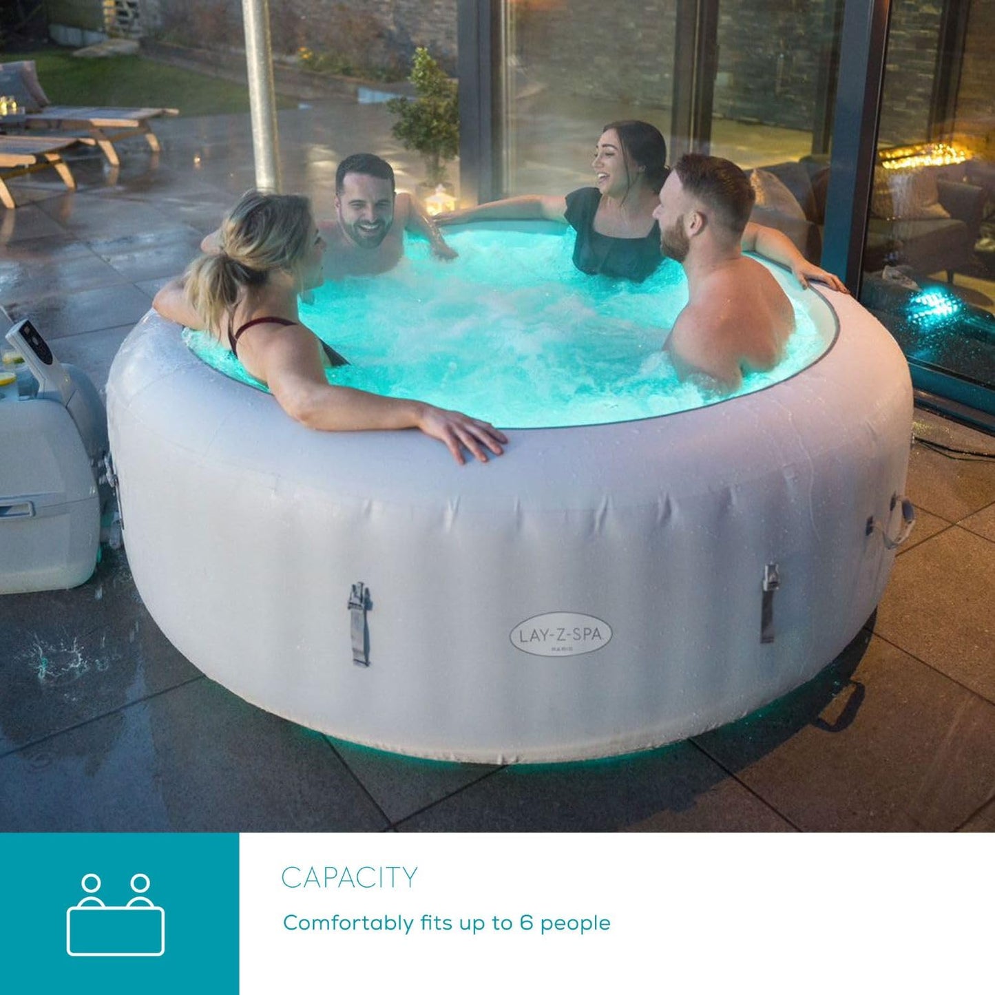 Lay-Z-Spa Paris Luxe AirJet Inflatable Hot Tub with 140 AirJets, LED Lighting System, FreezeShield, Energy-Saving Timer & Ultra-Durable TriTech Construction, Fits Up to 6 People
