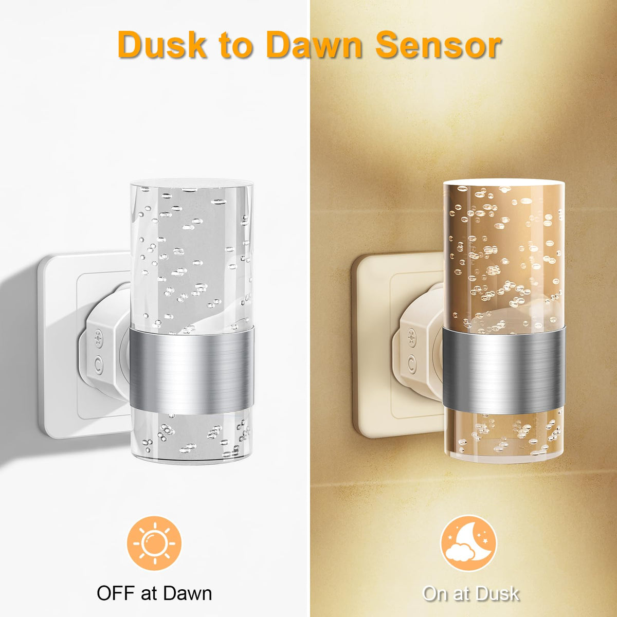 Night Light Plug in Wall with Dusk to Dawn Sensor Modern 2 Pack Gold