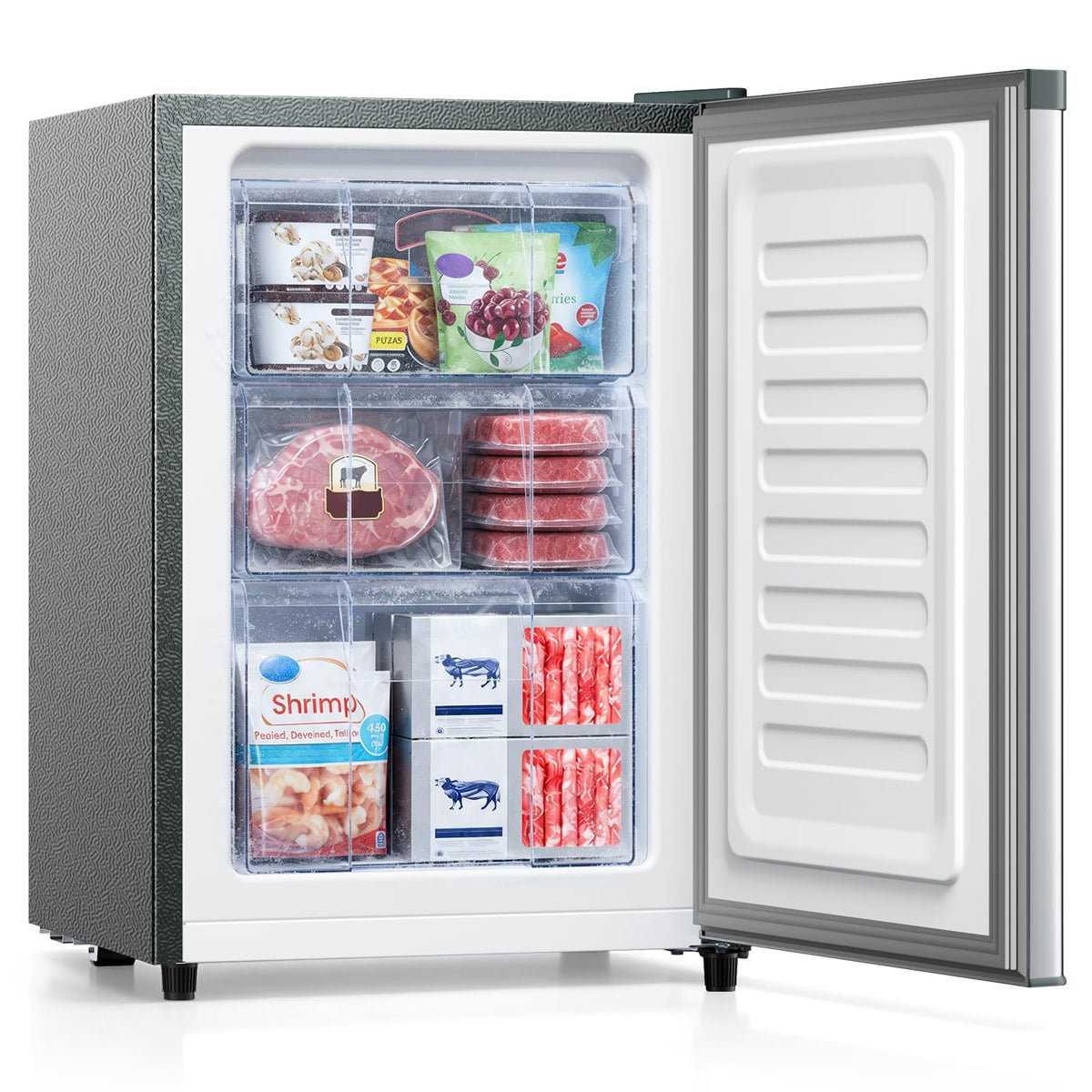 Small Freezer Freestanding Upright Freezer 46L, 3 Drawers, Black