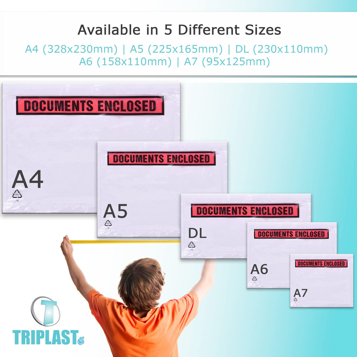 Triplast 200 x DL Printed Document Enclosed Wallet (230 x 110 mm) | Peel & Seal Clear Plastic Envelopes/Sleeves/Pockets/Wallets | Attach Invoices, Packing Lists & Delivery Notes to Parcels