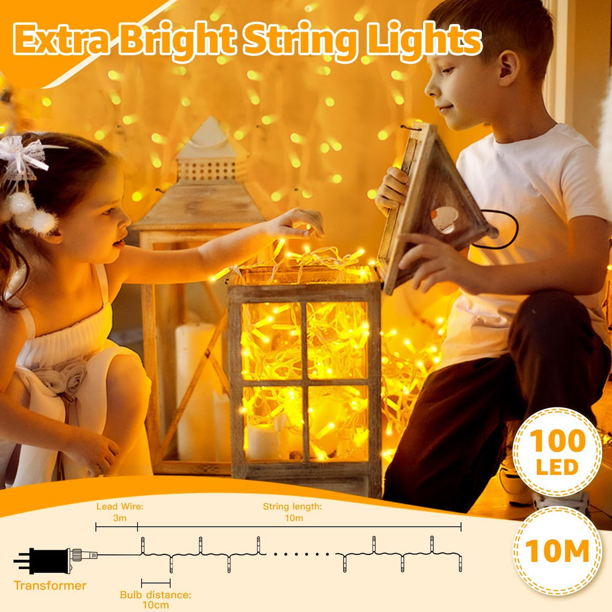 Ollny Fairy Lights Mains Powered 20m 200 LED Outdoor String Plug Remote