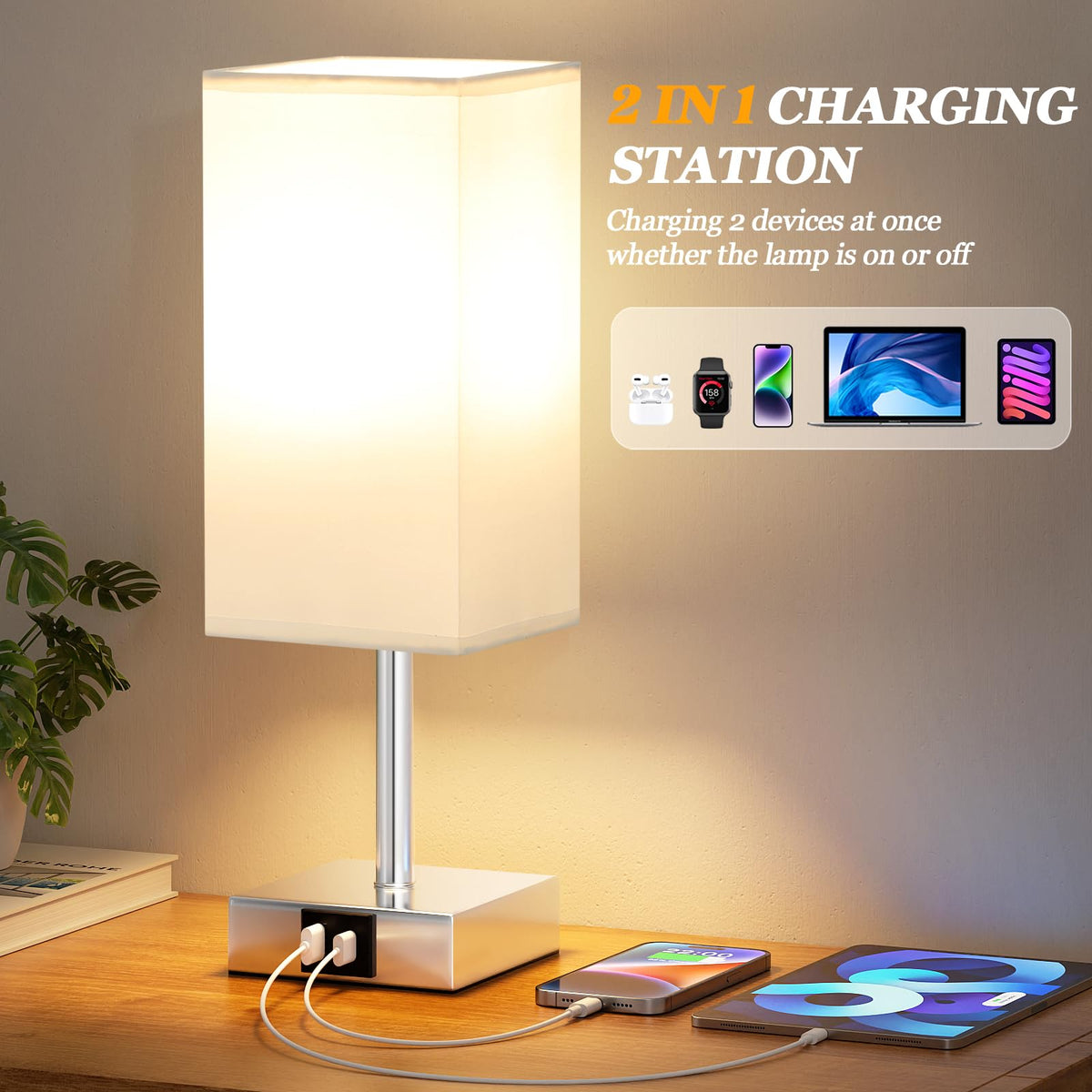 Pink Touch Lamp, Bed Lamp with Dual USB Charging Ports, Pink-Base (Bulb Included)