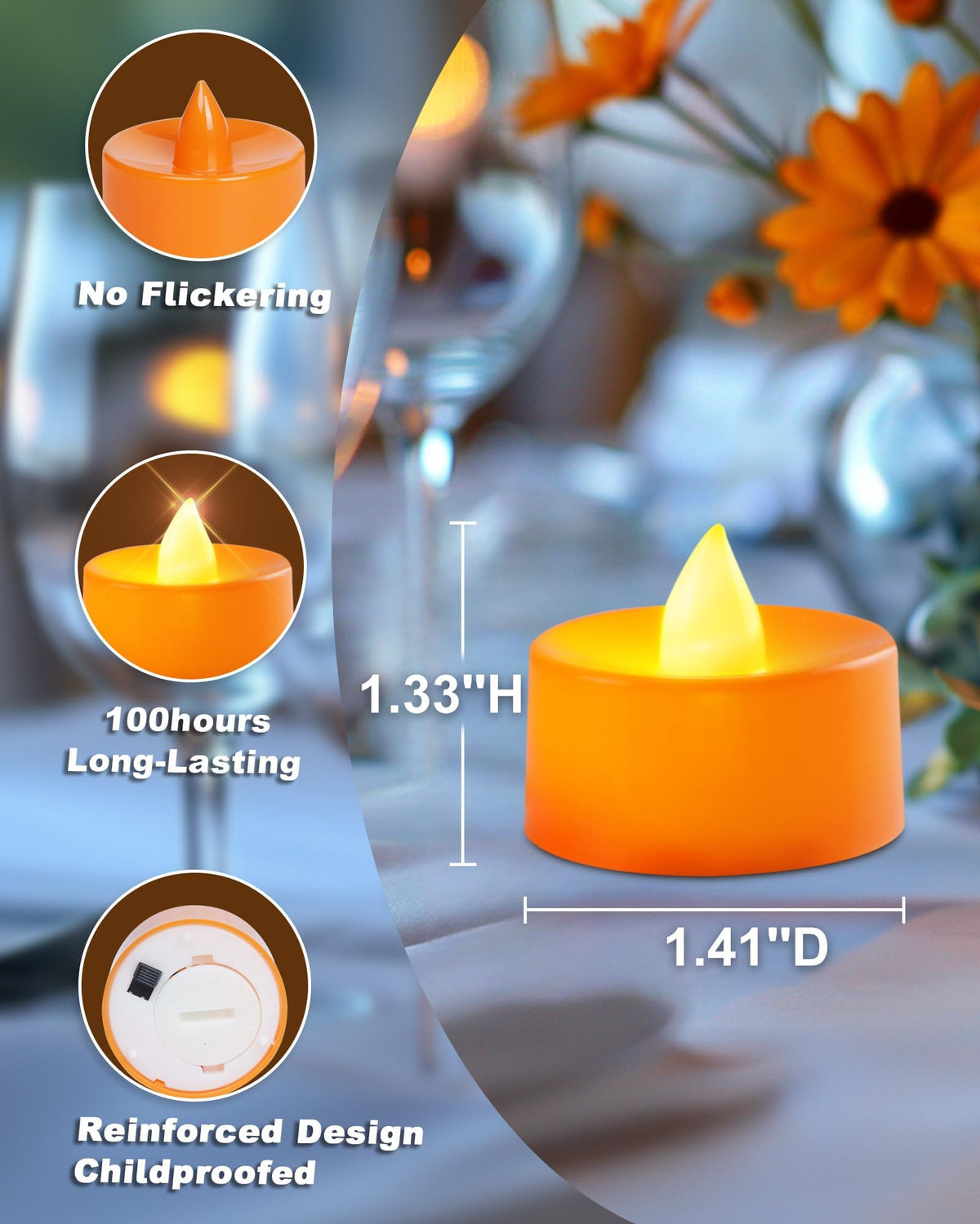 AMAGIC 100 Pack LED Flameless Candle Tea Lights Fake Electric Battery