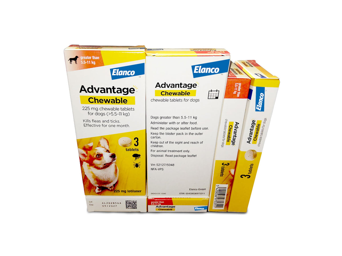 Advantage Chewable 450mg Chewable Tablets for Dogs >11 - 22kg (3 pack), Flea and Tick Treatment, Fast Acting Kills Fleas Within Hours, Prevention Lasts For A Month, Easy To Administer
