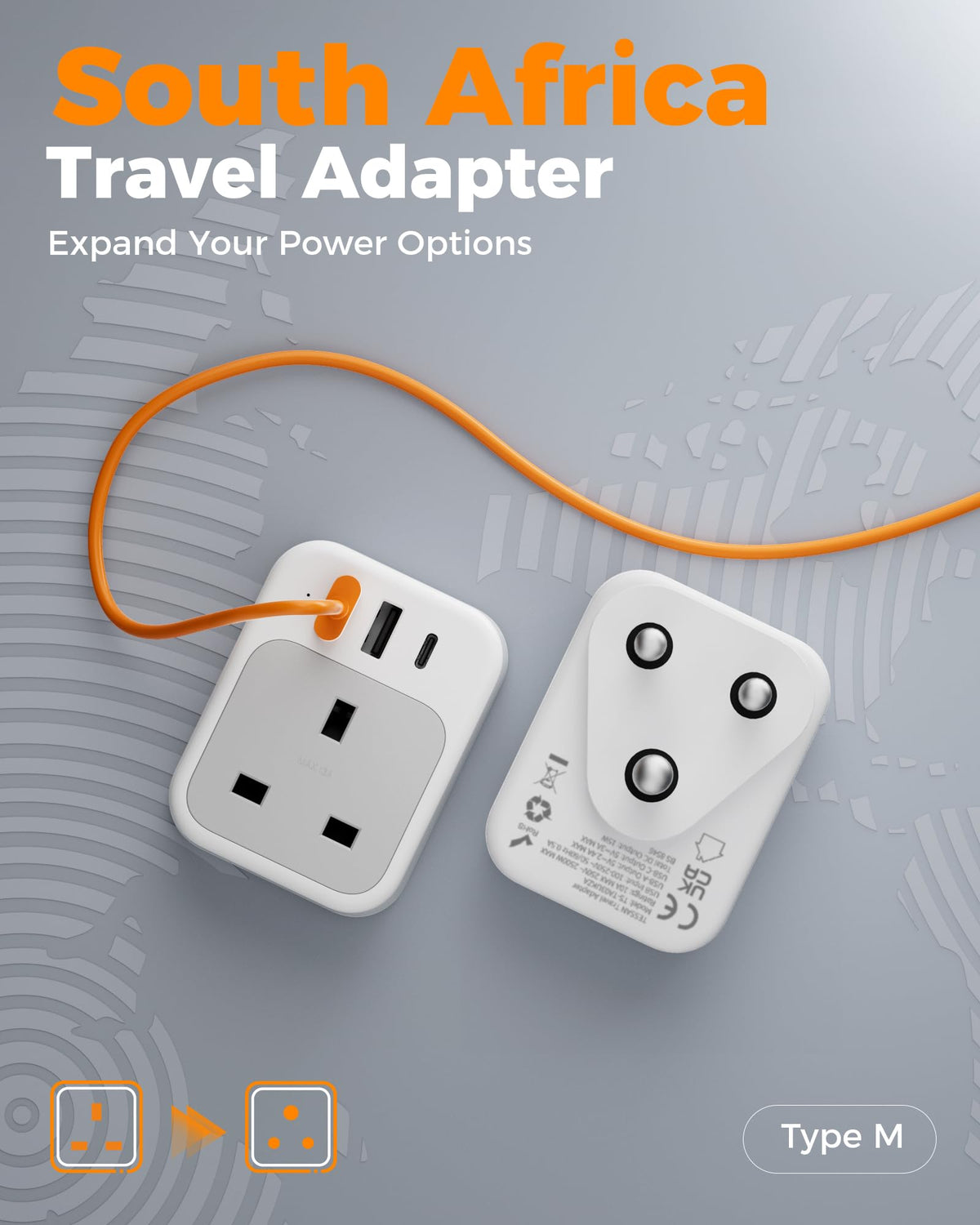 TESSAN UK to Italy Plug Adapter, Grounded Type L Travel Adaptor with USB C