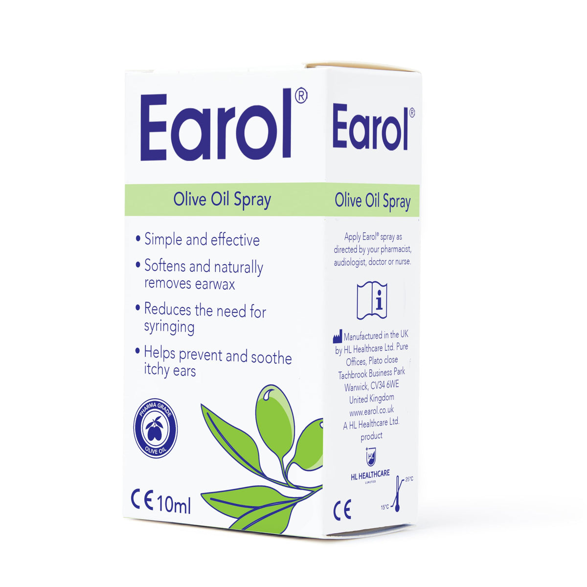 Earol Olive Oil Ear Wax Removal Spray, Clinically Proven, 10ml (Pack of 2)