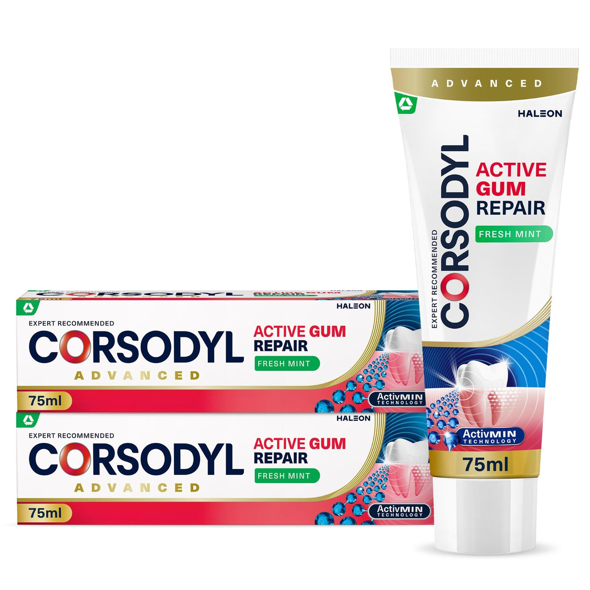 Corsodyl Active Gum Repair Toothpaste, Bleeding Gums, Fresh Mint, 75 ml