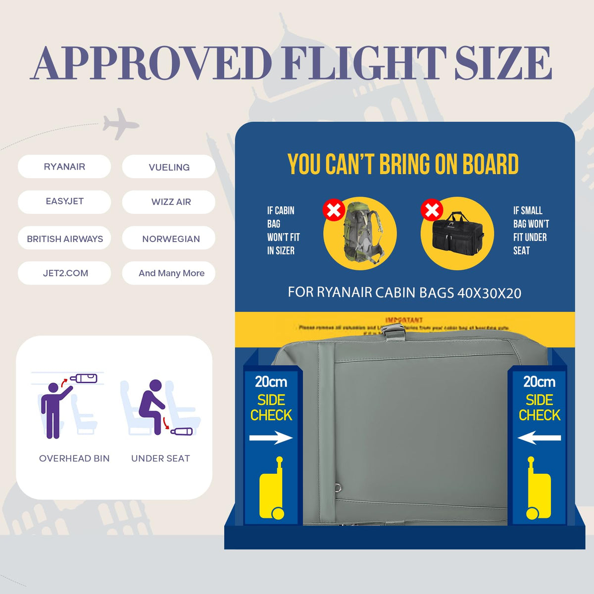 Yankony Ryanair Cabin Bags 40x30x20 Underseat, Travel Backpack Cabin Size
