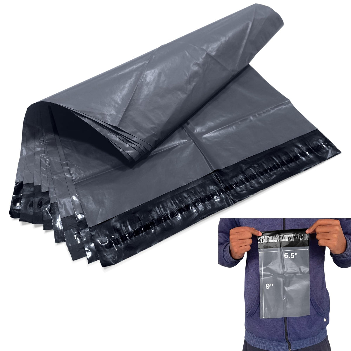 JeeJaan® 200 Small Grey Parcel Bags 4" x 6" (102 x 152mm) Strong Poly Mailer Small Postage Mailing Bags Courier Shipping Postal Bags - Posting Packing Envelopes