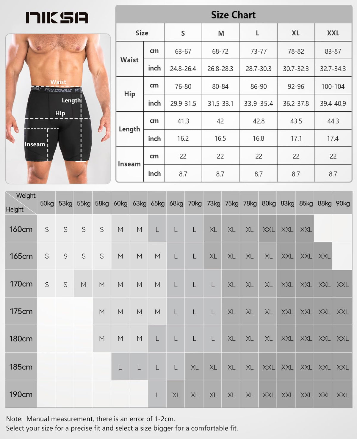 Niksa Compression Shorts Men, 1 Pack or 3 Packs Gym Running Shorts with Pockets Sports Anti Chafing Underwear Base Layer Shorts Quick-Drying Fabric Undershorts Men’s Workout Shorts