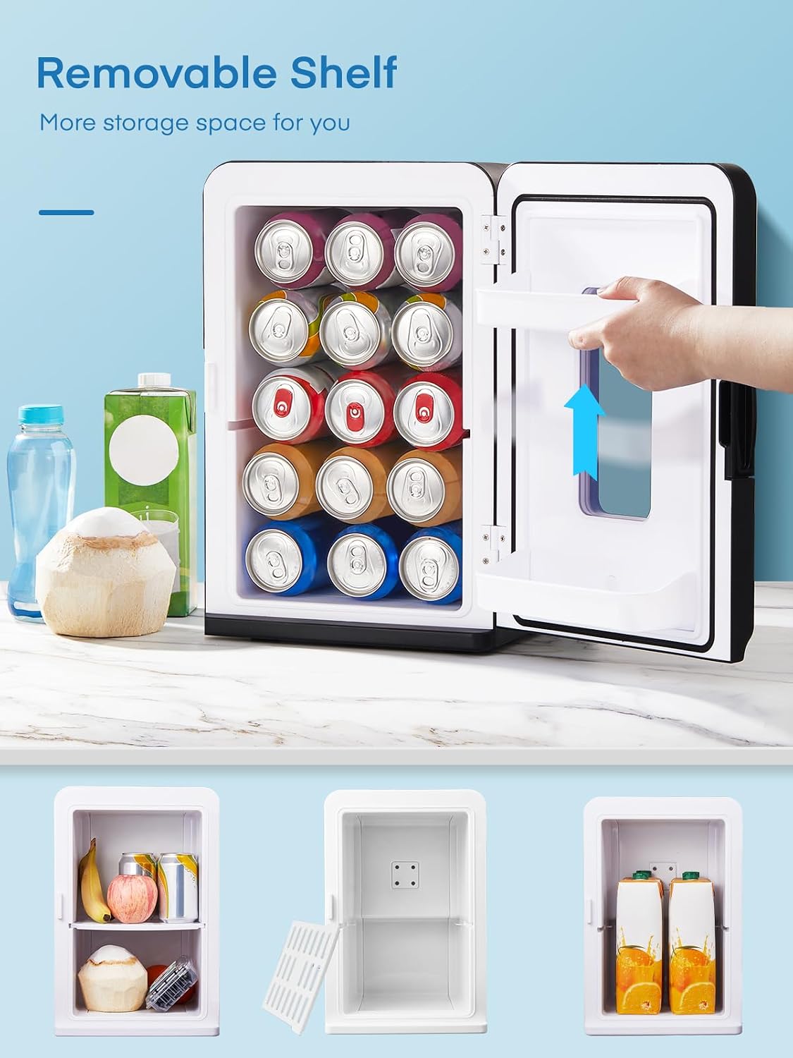 Mini Fridge 15L/21 Cans Mini Fridge for Bedrooms, Upgrade AC+12V DC Power Small Fridge for Dorm, Car, Office, Travel | Max & ECO Mode, Thermoelectric Cooler and Warmer | for Skincare, Beauty, Drink