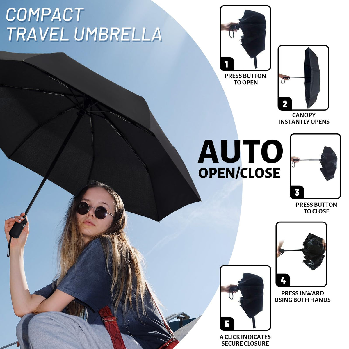 SY COMPACT Travel Umbrella Windproof Automatic Unbreakable UV Protection