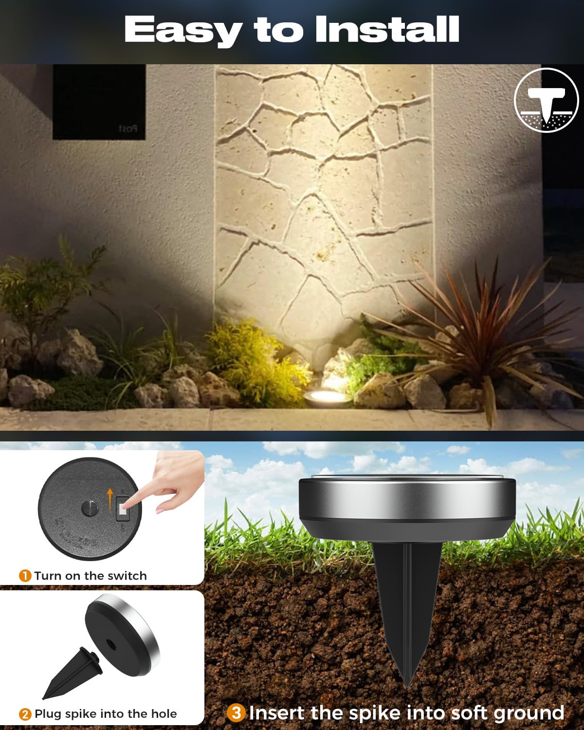 btfarm Solar Lights Outdoor Garden, 6 Pack 8 LED Solar Ground Disk Lights Outdoor IP65 Waterproof for Garden Pathway Lawn Patio Yard Landscape (Blue)