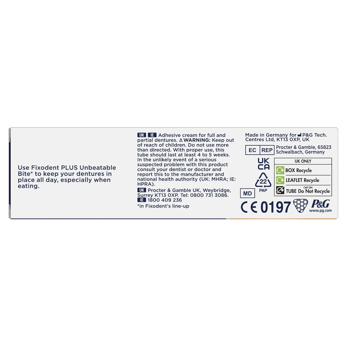 Fixodent Plus Unbeatable Bite Denture Adhesive, Flavour Free 40g