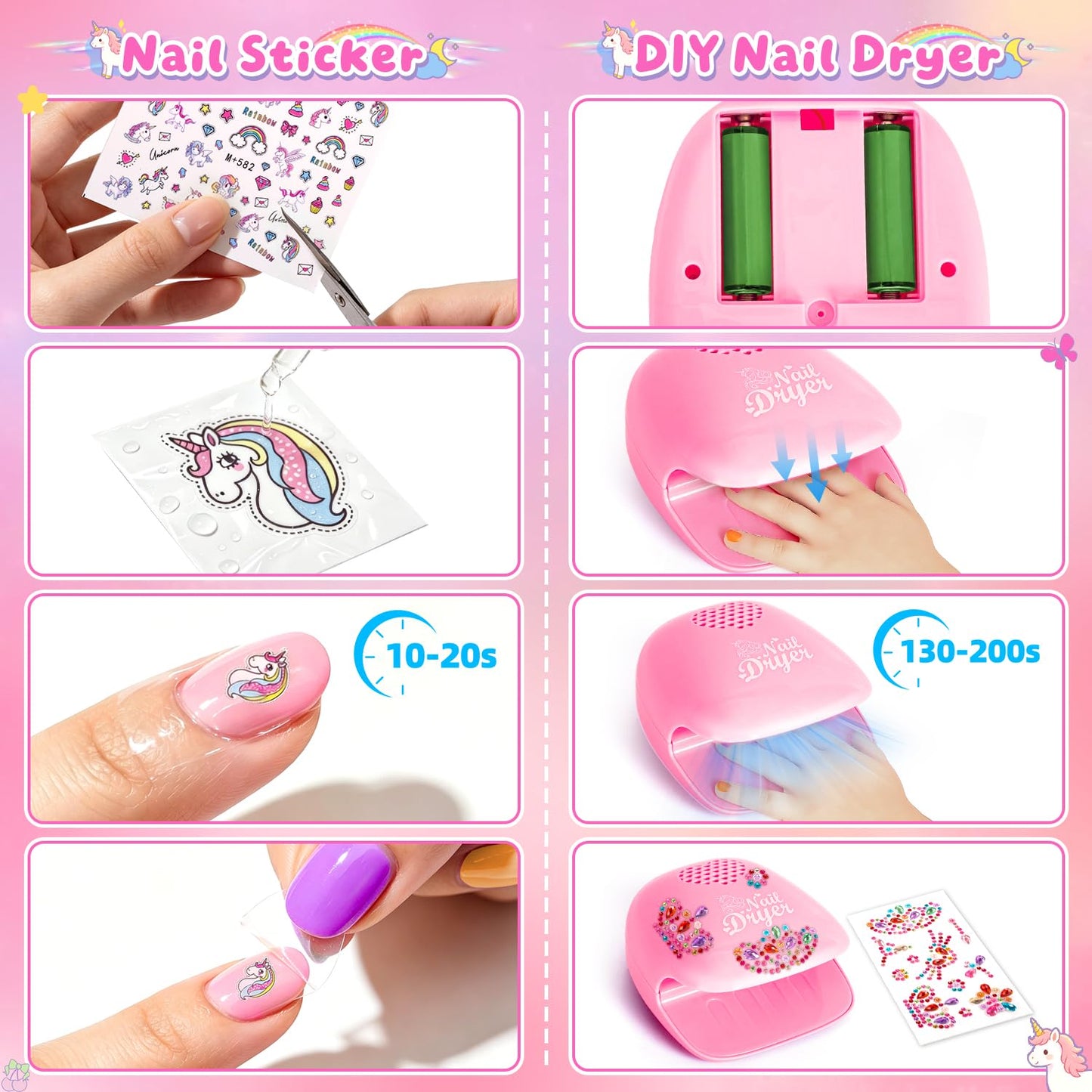 Hohosunlar Girls Makeup Set Kids Toys - Washable Non-toxic Kids Make Up w/ Nail Polish Dryer, Princess Accessories Nail Varnish Set, Christmas Birthday Gift Toys for Girls 3 4 5 6 7 8-12 Years Old