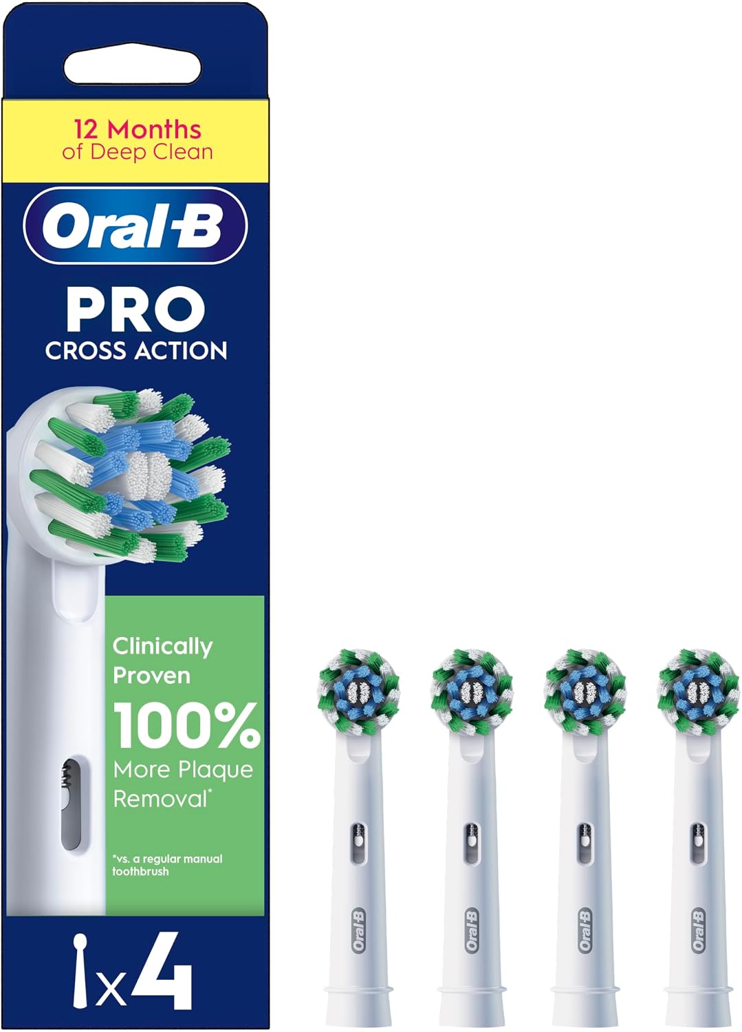 Oral-B Pro Cross Action Electric Toothbrush Heads, 4 Count, White