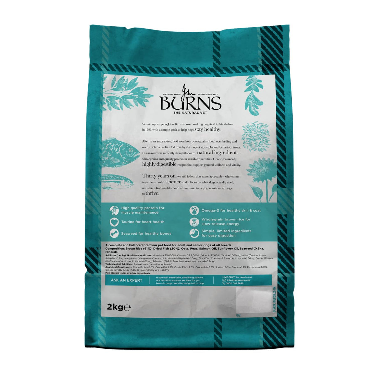 Burns Pet Nutrition Hypoallergenic Complete Dry Dog Food Adult and Senior Dog Original Chicken and Brown Rice 12 kg