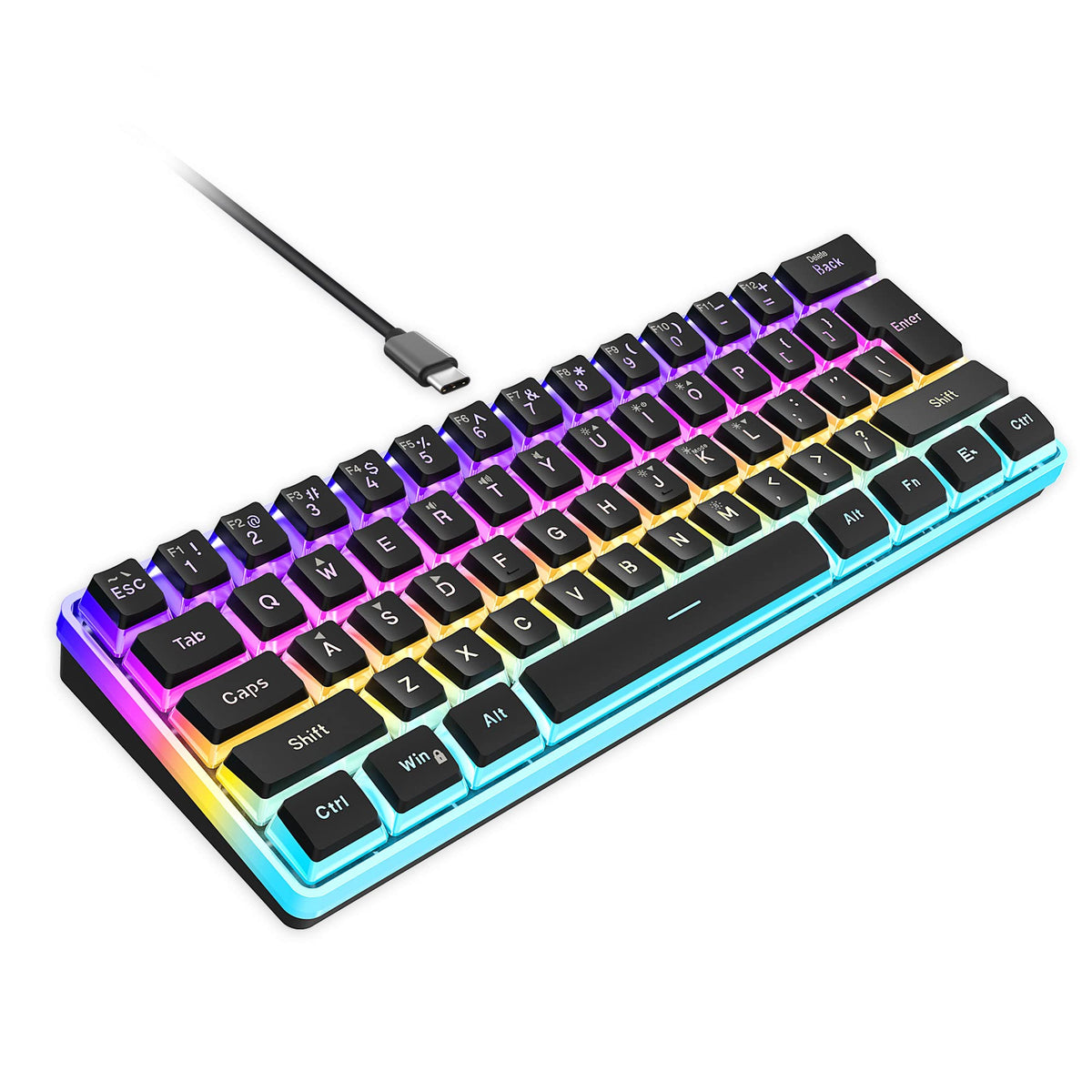 Snpurdiri Wired Mechanical Gaming Keyboard, 60% Size, LED Backlight, 61 Keys, Small Wired Office Keyboard for Windows Laptop/PC, Mac (Black-Red, Blue Switches)