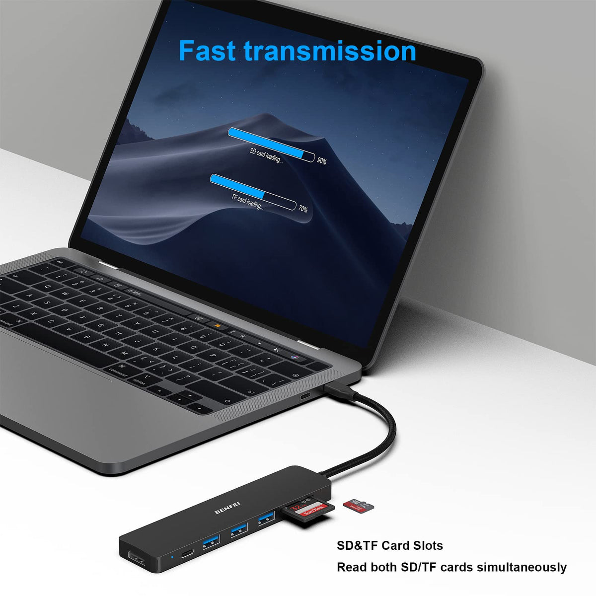 BENFEI USB-C Hub 5-in-1 with 4K HDMI, 3 USB-A 3.2 GEN2 10Gbps, 100W PD, Silicone Woven Cable, Aluminum Case, Compatible with MacBook, iPad, iPhone 15/16 Series