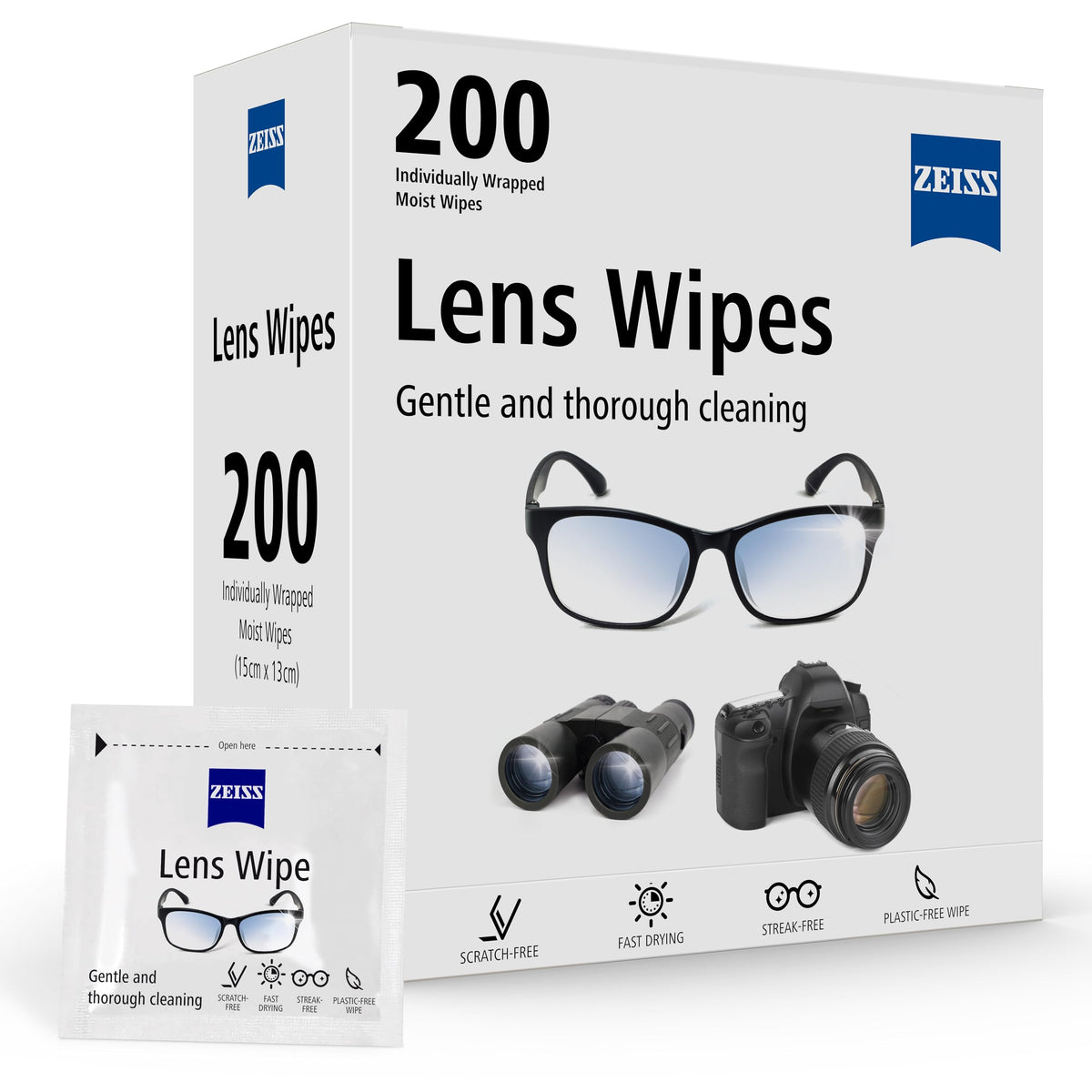 ZEISS Sunglasses Wipes, Removes Fingerprints, Suncream, Dirt, Dust & Oil. Individually Packed Pre-Moistened Wipes Perfect to use at Home or On-The-Go. Fast-Drying and Portable. 8 Packs x 10 Wipes