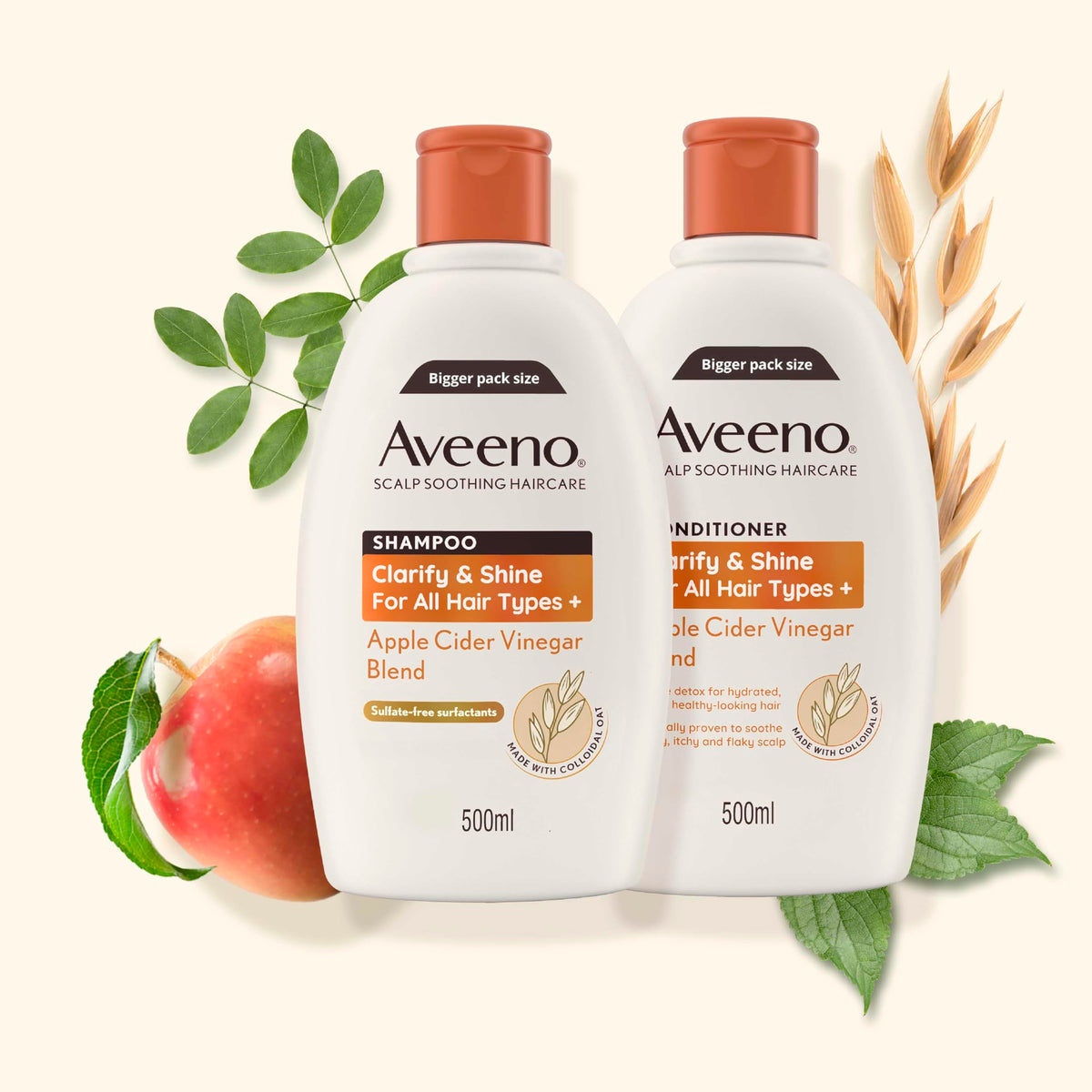Aveeno Scalp Soothing Haircare Clarify & Shine Shampoo, Apple Cider Vinegar Blend, for All Hair Types, Soothes Dry, Itchy & Flaky Scalp, Clinically Proven, Sulfate Free, 300ml