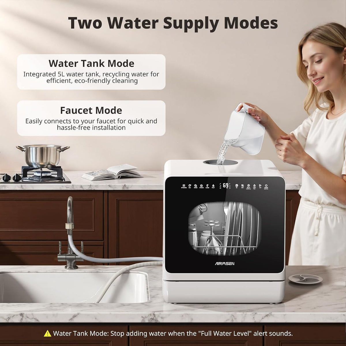 AIRMSEN NEW Upgraded Table Top Dishwasher, 8+3 Wash Programs, 5L Tank