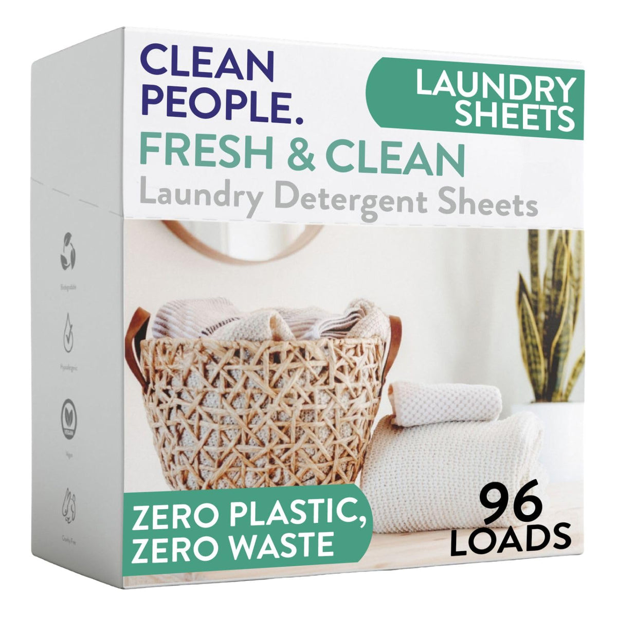 Clean People Laundry Detergent Sheets - Recyclable Packaging, Hypoallergenic, Stain Fighting - Ultra Concentrated, Laundry Soap - Fresh Scent, 32 Pack