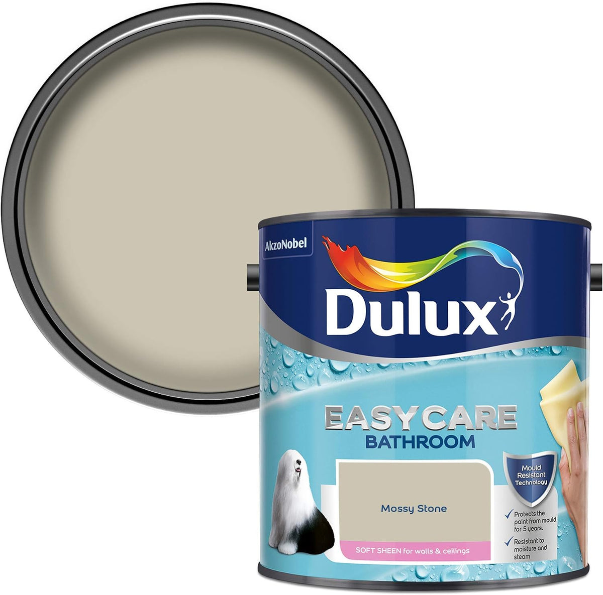 Dulux 5275836 Easycare Bathroom Soft Sheen Emulsion Paint For Walls And Ceilings - Mossy Stone 2.5L