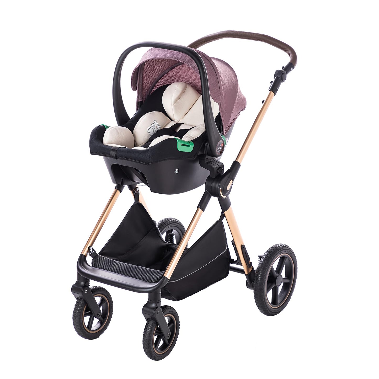 BEBBY Stroller 3-in-1 Baby 3 in 1 with Seat with Foldable Aluminium Frame, Compact Stroller with Adjustable Armrests, Combined Strollers,High Landscape Travel Pushchair (gen-H9-PINK, H9)