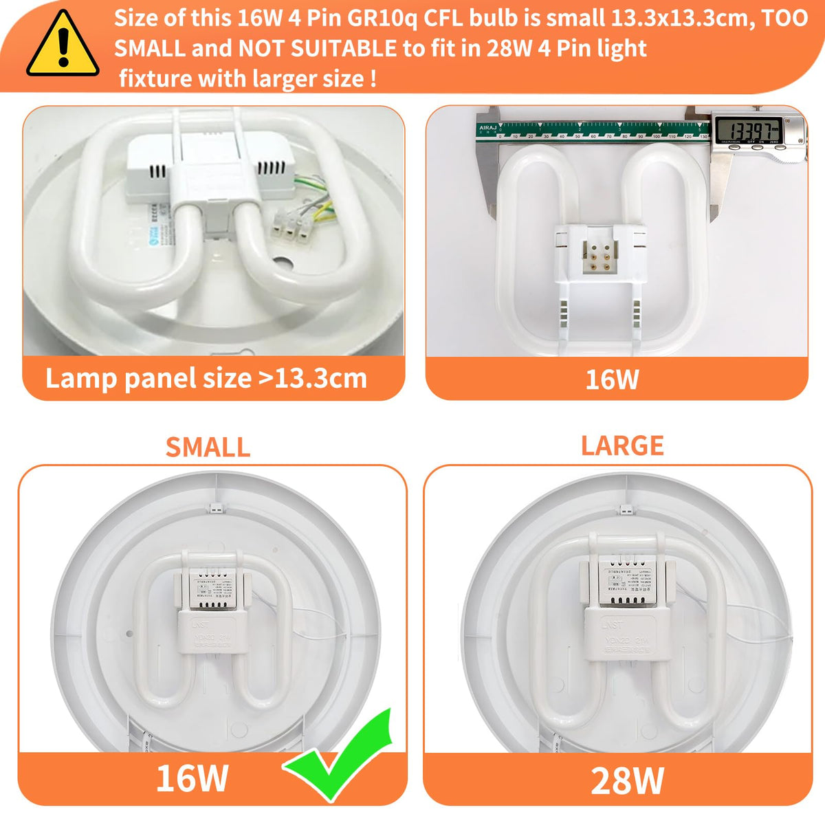 Akynite 16W 2D Square 2-Pin GR8 Cap Daylight White 6500k Compact Fluorescent Lamp, AC 230V, CFL 2 Pin Light Bulb, not dimmable, GR8 DD Flat Butterfly Bulb for Flush Ceiling Light, 1 Pack