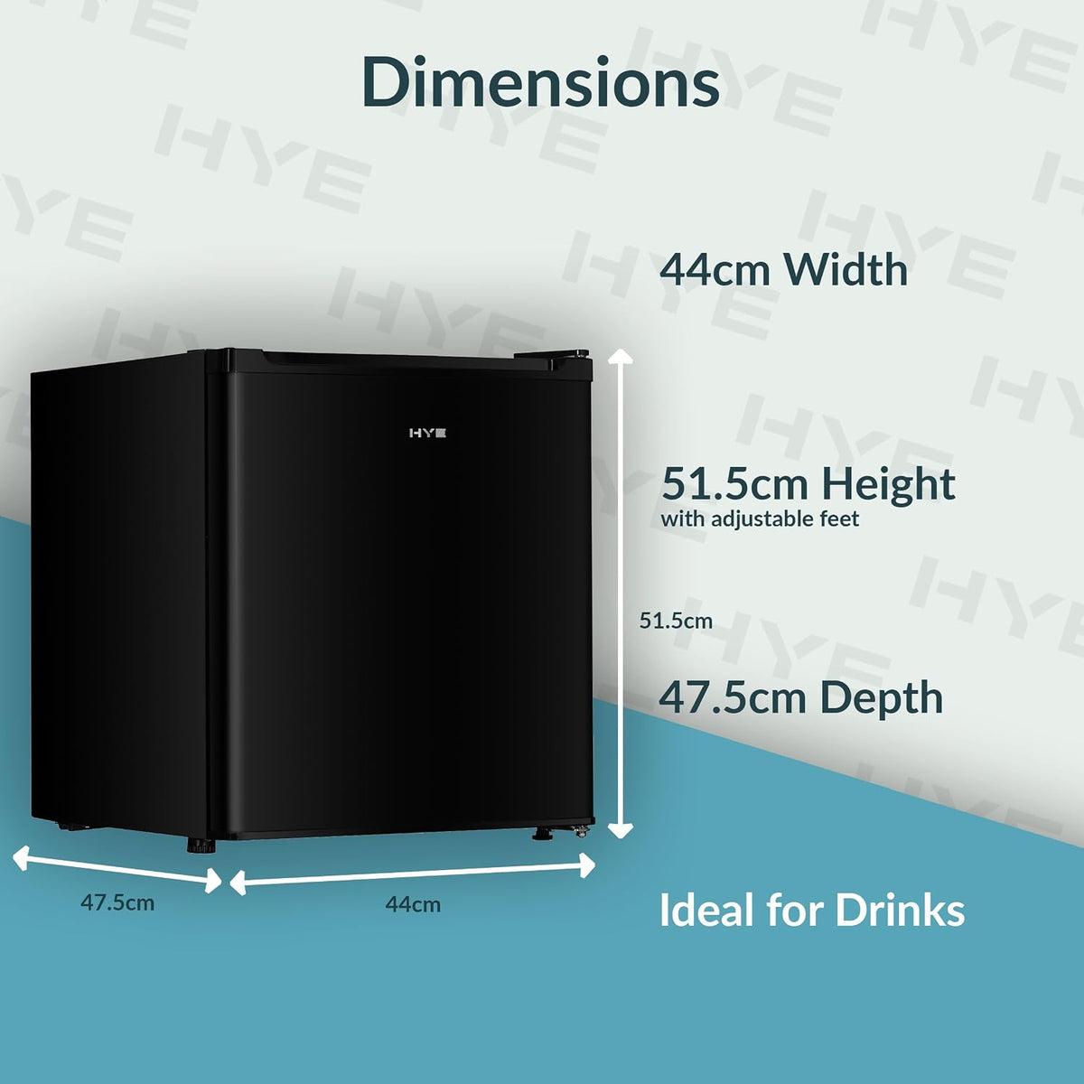 HYE Mini Fridge - 40L Capacity, 44cm Width, Black
