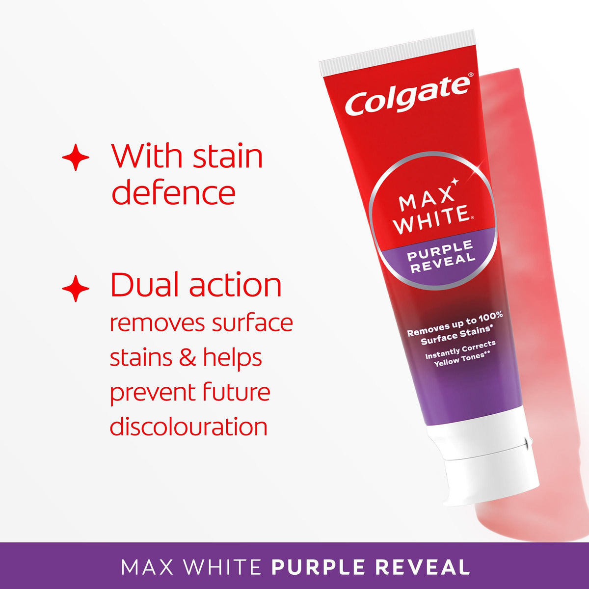Colgate Max White Purple Reveal Teeth Whitening Toothpaste - Clinically Proven to Remove up to 100% of Surface Stains** - Fluoride Toothpaste - Colgate Multipack - 4 X 75ml