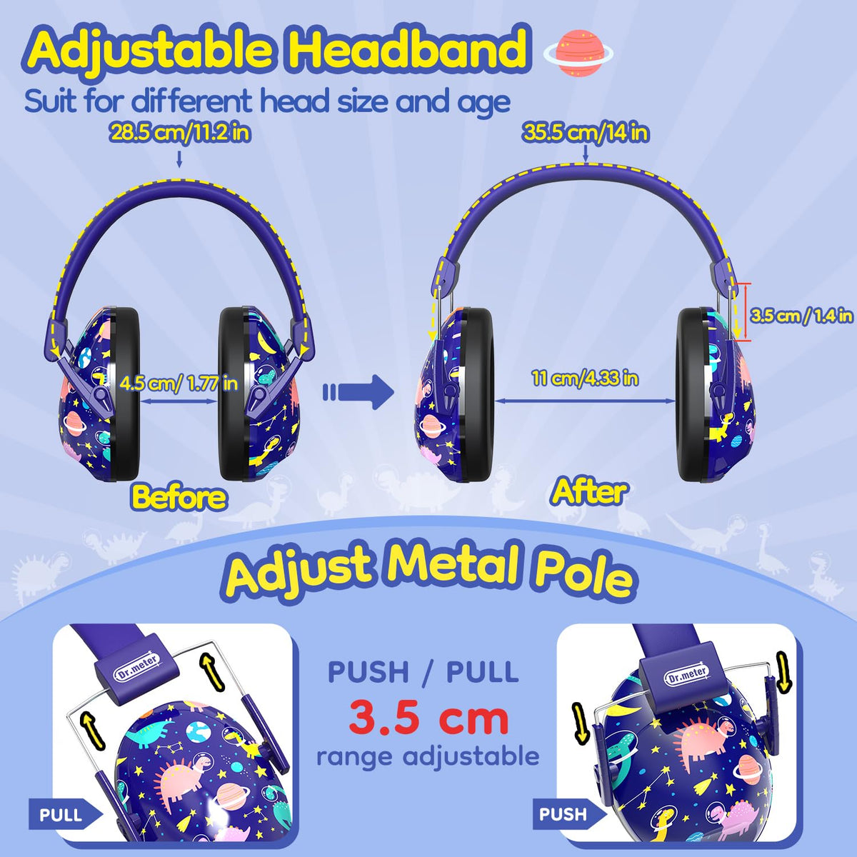 Dr.meter Ear Defenders Children SNR 27.4dB for Autism, Sensory Needs