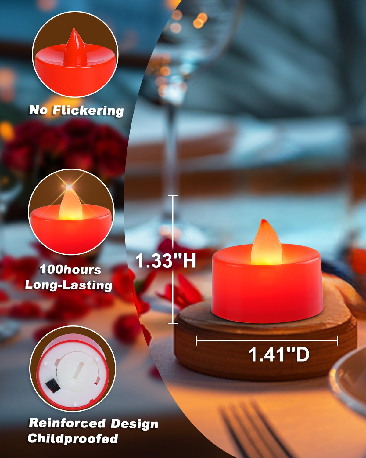 AMAGIC 100 Pack LED Flameless Candle Tea Lights Fake Electric Battery