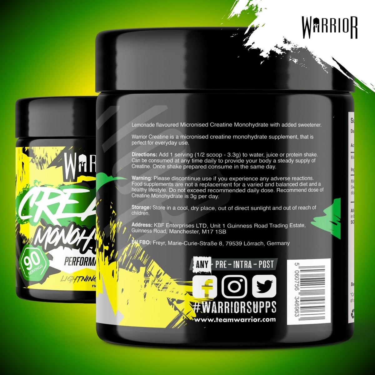 Warrior Creatine Monohydrate Powder 500g Pure Micronised (166 Servings)