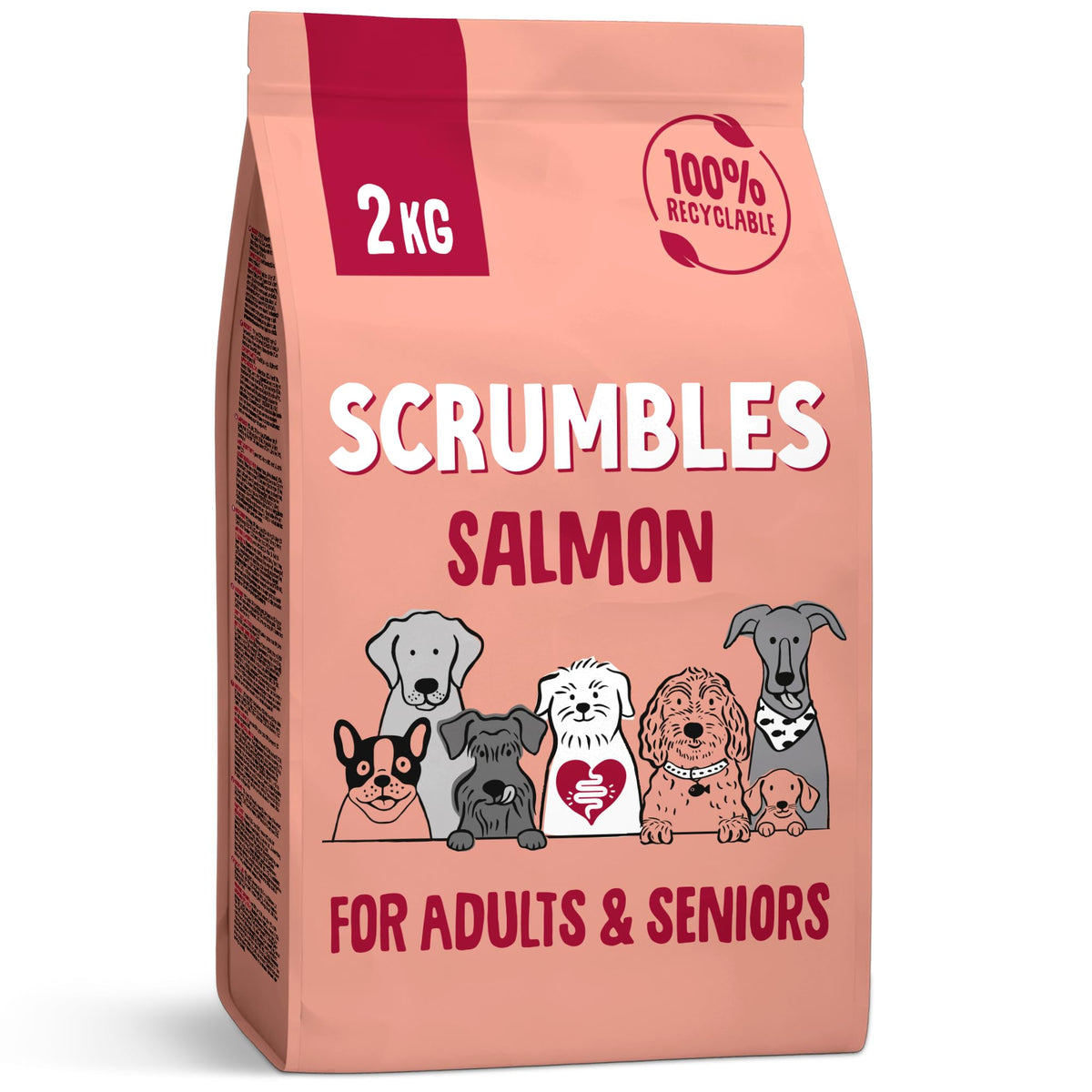 Scrumbles • Dry Dog Food • Hypoallergenic • All Lifestages • Chicken 60% • 2kg Bag • Natural Complete Adult Recipe • Gut Friendly Prebiotics & Probiotics • Gluten Free