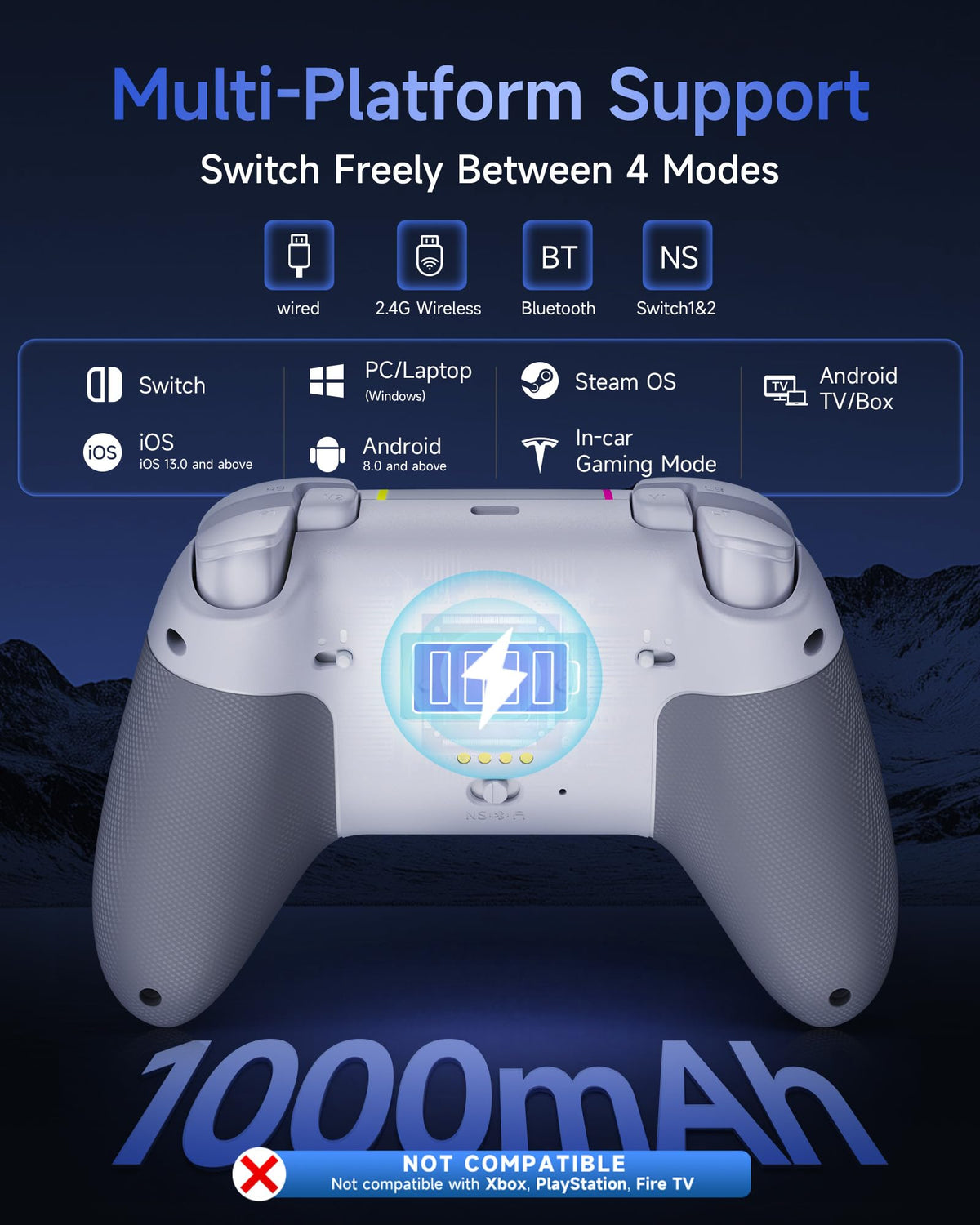 EasySMX X05 Pro Wireless Controller for PC Ergonomic Skin-Like Grip, Quiet-Touch Low-Noise Buttons, Dual Triggers, Hall Joysticks, 2 Programmable Buttons, RGB, 1000mAh Battery