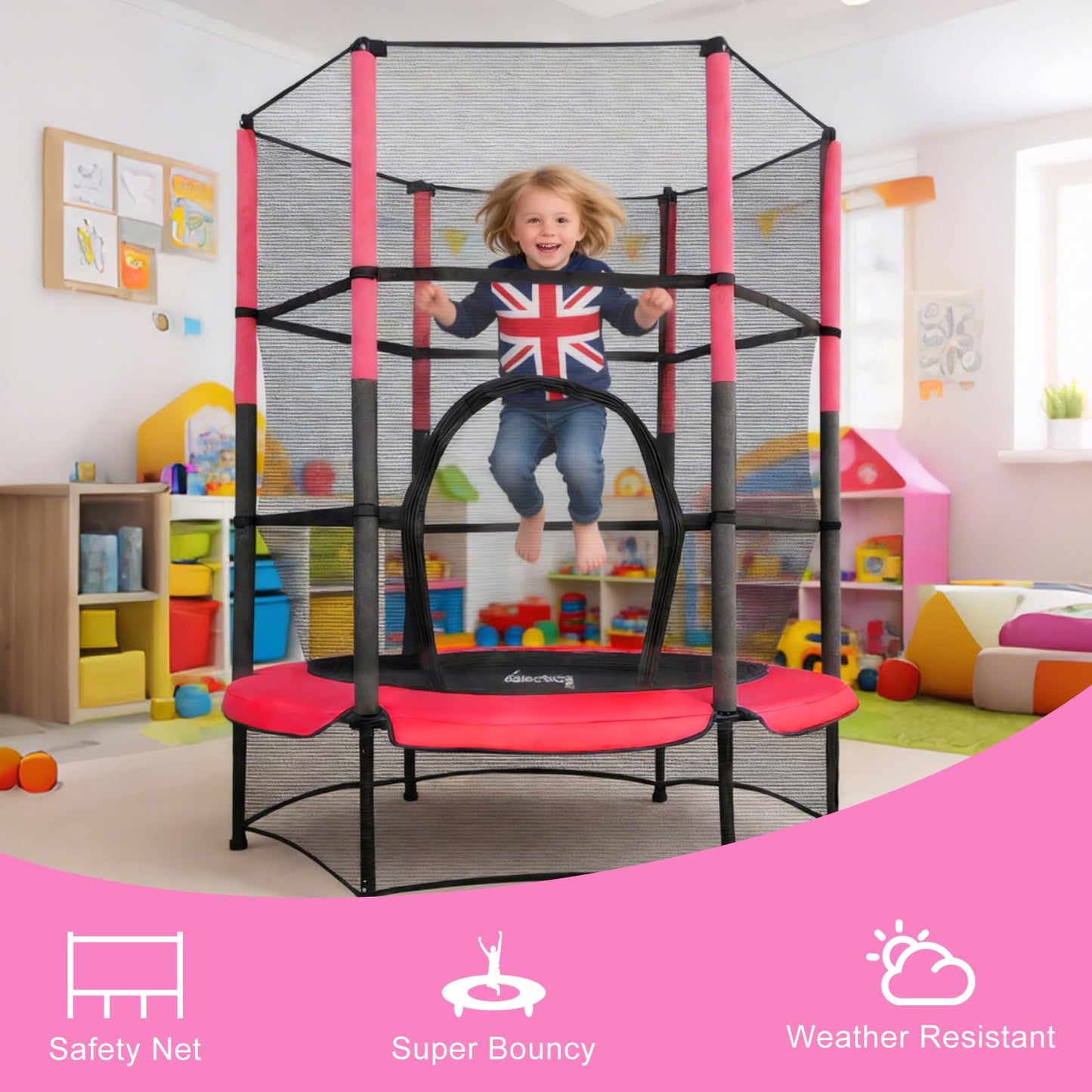 GALACTICA 55" Kids Mini Trampoline with Safety Enclosure Net — Max 25 kg | 4 Colours