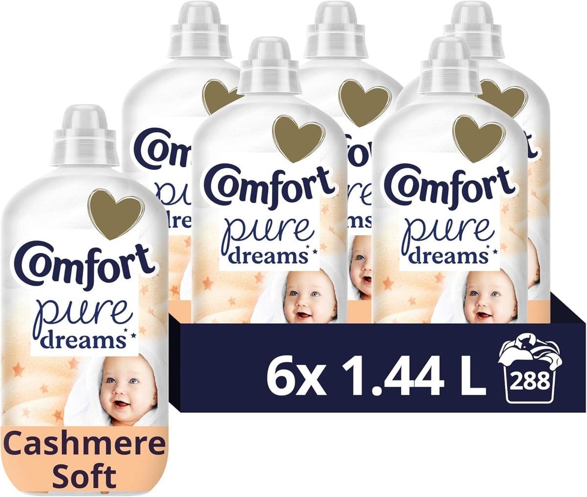 Comfort Pure Dreams Cashmere Soft Fabric Conditioner Dermatologist-Recommended Gentle Next to Sensitive Skin 48 washes(1.44 L) - Case pack of 6