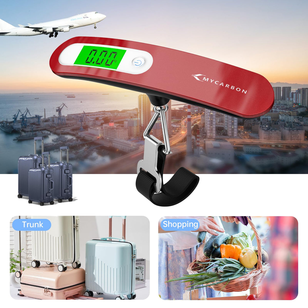 MYCARBON Luggage Scale Portable Digital Weight Scale for Travel Suitcase with Tare Function 110 Lb/ 50Kg Capacity (Silver)