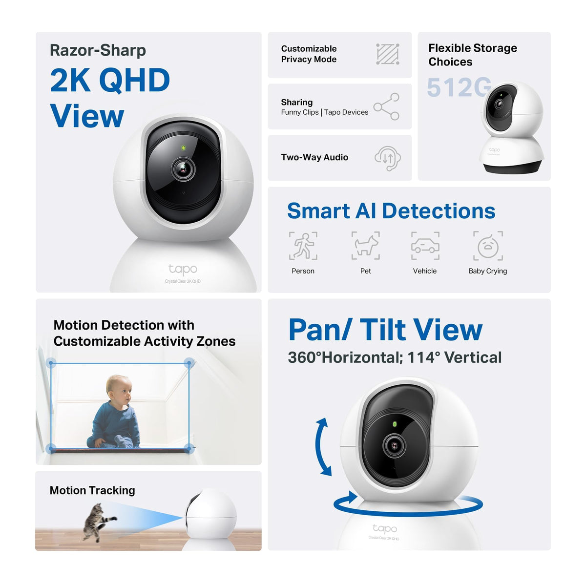 Tapo C210 2K 3MP Pan/Tilt Indoor Security Camera Pet Camera House Security